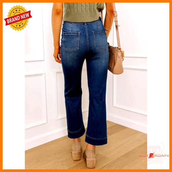 High Waisted Wide Leg Flare Jeans Stretchy Denim Pants Trendy Y2K Chic - Picture 3 of 7